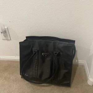 Prada logo Large black Textured Leather Tote